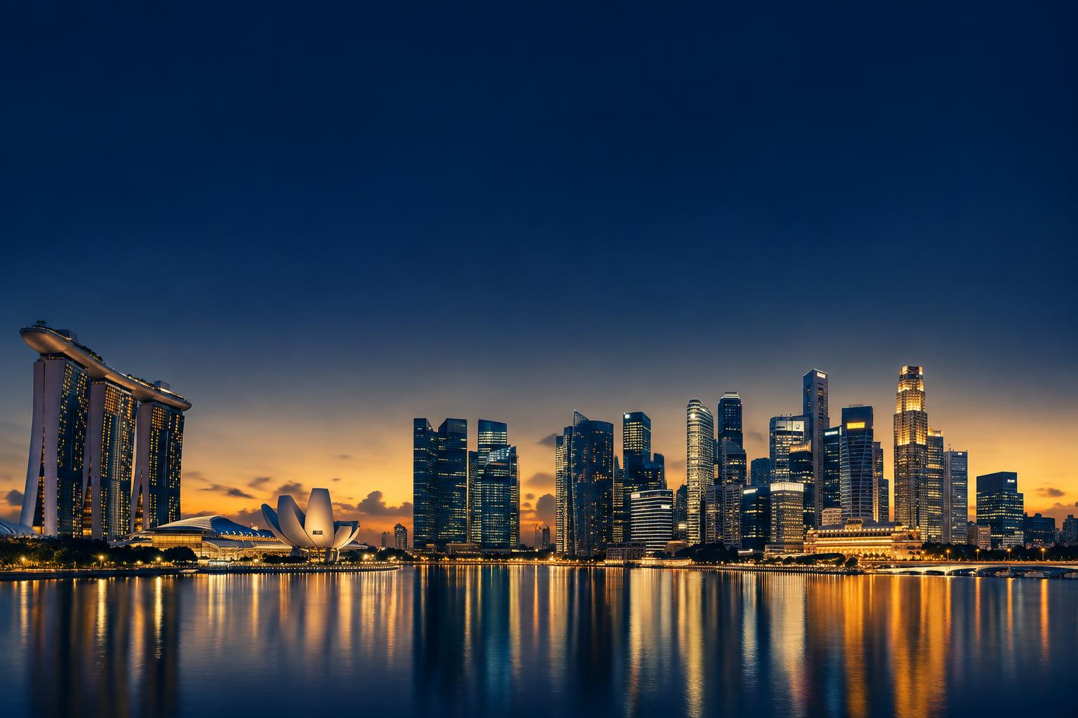Singapore skyline at blue hour, representing business connections across Asia